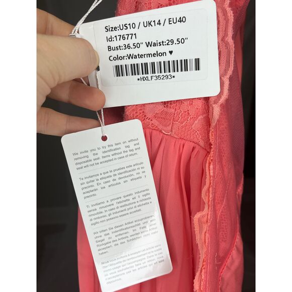 NWT JJs House Watermelon One Shoulder Long Lace Chiffon Bridesmaid‎ Dress US10 - Picture 10 of 14